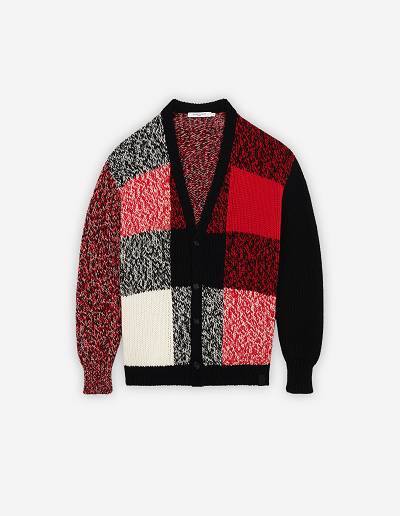Black Red Men's Maison Kitsune Mouline Check Cardigan | AU-A0379