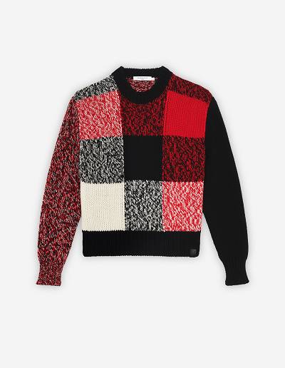 Black Red Men's Maison Kitsune Mouline Check Sweaters | AU-G0501
