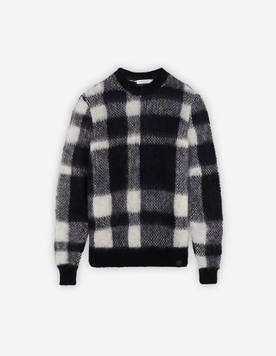 Black White Men's Maison Kitsune Brushed Mohair Check Sweaters | AU-F0799