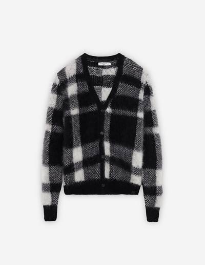 Black White Men's Maison Kitsune Brushed Mohair Check Cardigan | AU-M0776