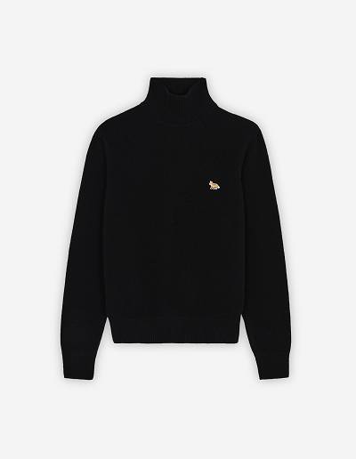 Black Women's Maison Kitsune Baby Fox Patch Boxy Turtleneck Sweaters | AU-C0782