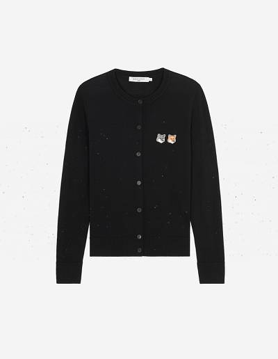 Black Women's Maison Kitsune Double Fox Head Patch R-neck Cardigan | AU-E0787