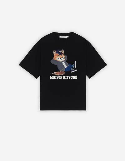 Black Women's Maison Kitsune Dressed Fox Print Easy T Shirts | AU-S0445