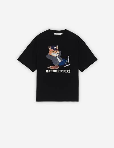 Black Women's Maison Kitsune Dressed Fox Print Easy T Shirts | AU-S0445