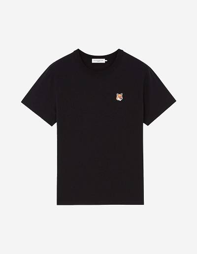 Black Women's Maison Kitsune Fox Head Patch Classic T Shirts | AU-Q0119