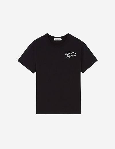 Black Women's Maison Kitsune Mini Handwriting Classic T Shirts | AU-S0652