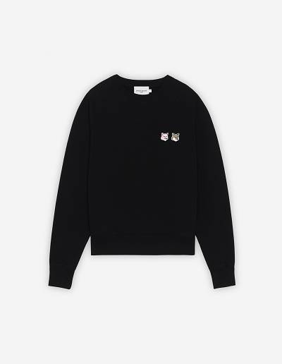 Black Women's Maison Kitsune Monochrome Double Fox Head Adjusted Sweatshirts | AU-S0130