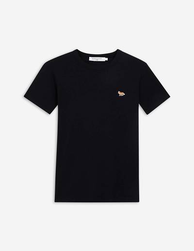 Black Women's Maison Kitsune Profile Fox Patch Fitted T Shirts | AU-L140