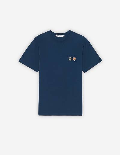 Blue Men's Maison Kitsune Double Fox Head Patch Classic T Shirts | AU-K545