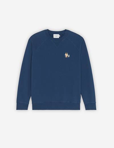 Blue Men's Maison Kitsune Dressed Fox Patch Classic Sweatshirts | AU-K0M68