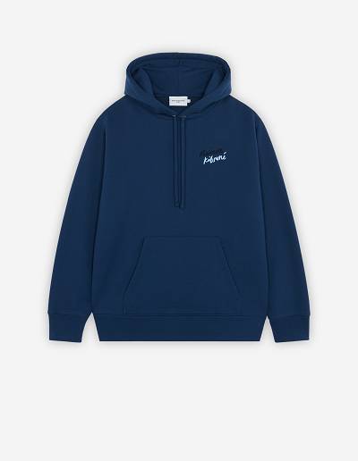 Blue Men's Maison Kitsune Mini Handwriting Relaxed Hoodies | AU-Y0585