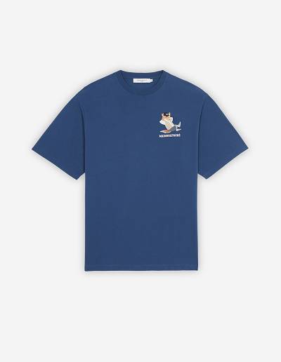Blue Men's Maison Kitsune Small Dressed Fox Print Easy T Shirts | AU-G907