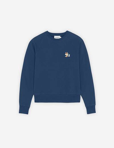 Blue Women's Maison Kitsune Dressed Fox Patch Adjusted Sweatshirts | AU-X0261