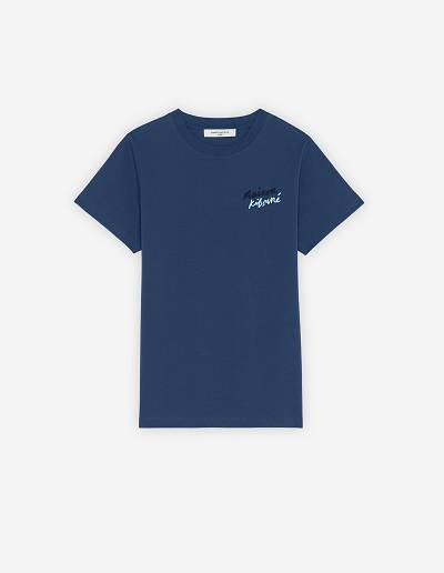 Blue Women's Maison Kitsune Mini Handwriting Classic T Shirts | AU-G0530