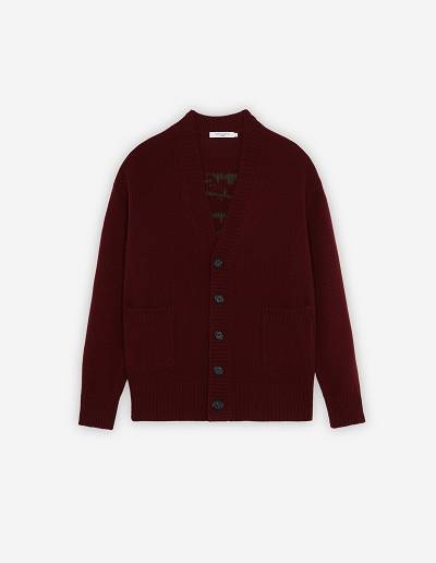 Burgundy Men's Maison Kitsune Bill Rebholz Relaxed Jacquard Cardigan | AU-M0243