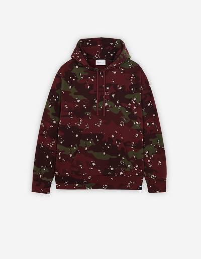 Burgundy Men's Maison Kitsune Camo Fox Relaxed Hoodies | AU-X0232