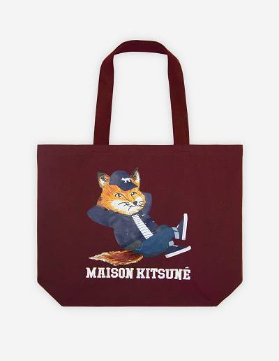 Burgundy Men's Maison Kitsune Dressed Fox Tote Bags | AU-G394