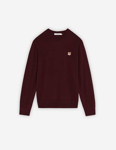 Burgundy Men's Maison Kitsune Fox Head Patch Classic R-neck Sweaters | AU-A0959