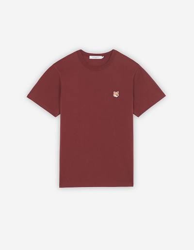 Burgundy Men's Maison Kitsune Fox Head Patch Classic T Shirts | AU-G0704