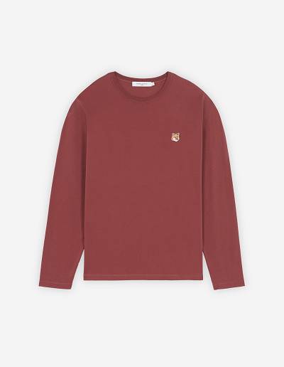 Burgundy Men's Maison Kitsune Fox Head Patch Regular Long-sleeved T Shirts | AU-V0549