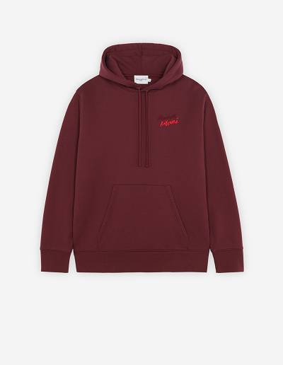 Burgundy Men's Maison Kitsune Mini Handwriting Relaxed Hoodies | AU-J0657