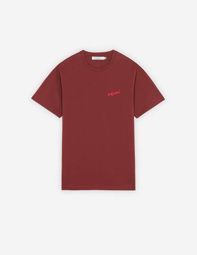 Burgundy Men's Maison Kitsune Mini Handwriting Classic T Shirts | AU-Y0788