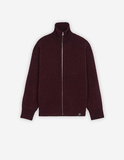 Burgundy Men's Maison Kitsune Plaited Rib Regular Zip Cardigan | AU-Q0293