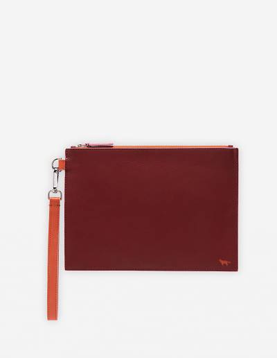 Burgundy Men's Maison Kitsune Profile Fox Pouch With Strap Bags | AU-K448