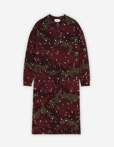 Burgundy Women's Maison Kitsune Camo Fox Long Sweat Dress | AU-Q0989