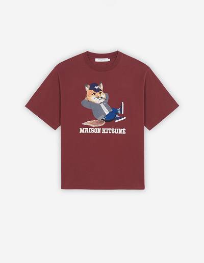 Burgundy Women's Maison Kitsune Dressed Fox Print Easy T Shirts | AU-Z0M17