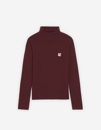 Burgundy Women's Maison Kitsune Fox Head Patch Fitted Turtleneck Sweaters | AU-O1218