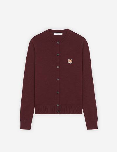 Burgundy Women's Maison Kitsune Fox Head Patch Adjusted R-neck Cardigan | AU-P0268