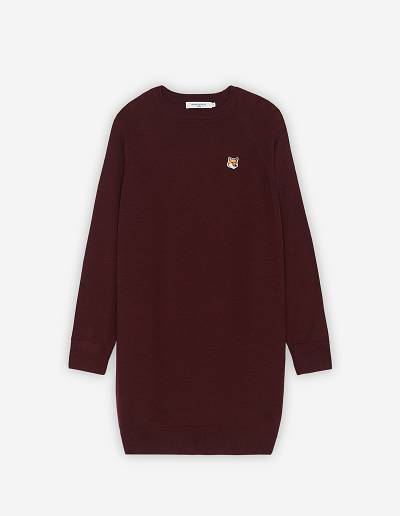 Burgundy Women's Maison Kitsune Fox Head Patch Jumper Dress Sweaters | AU-Q0873