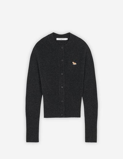 Dark Grey Women's Maison Kitsune Baby Fox Patch R-neck Fitted Cardigan | AU-M0692
