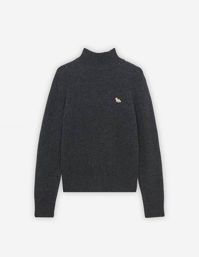 Dark Grey Women's Maison Kitsune Baby Fox Patch Boxy Turtleneck Sweaters | AU-O1682