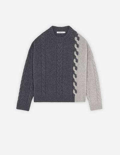 Dark Grey Women's Maison Kitsune Bi-color Cable Sweaters | AU-F0828