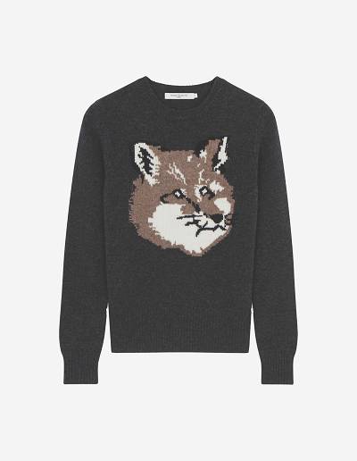 Dark Grey Women's Maison Kitsune Big Fox Head Sweaters | AU-M0892