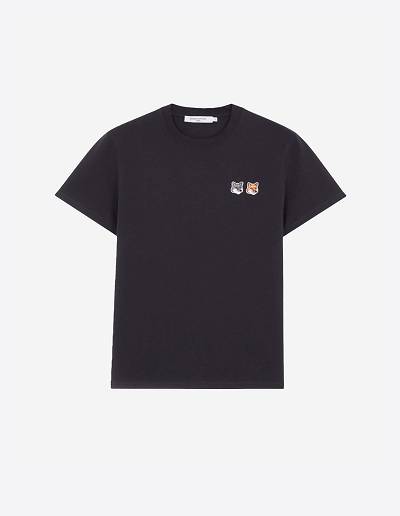 Dark Grey Women's Maison Kitsune Double Fox Head Patch Classic T Shirts | AU-J0164