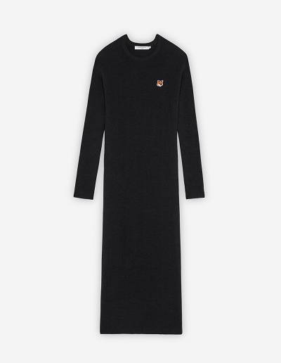 Dark Grey Women's Maison Kitsune Fox Head Patch Long Flared Dress | AU-O1363