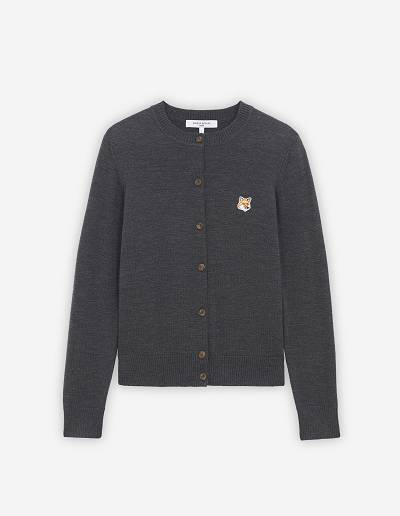 Dark Grey Women's Maison Kitsune Fox Head Patch Adjusted R-neck Cardigan | AU-W977