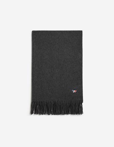 Dark Grey Women's Maison Kitsune Tricolor Fox Patch Wool Scarf | AU-Y0556