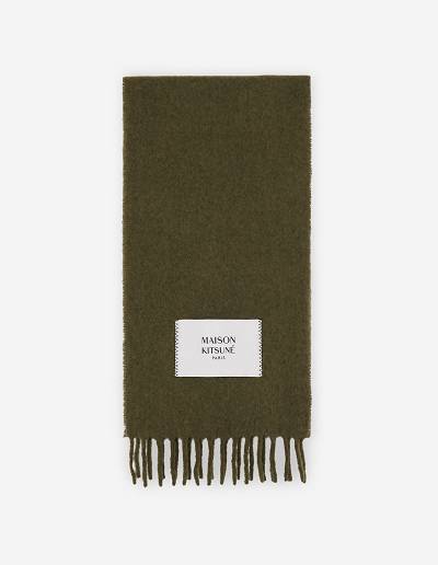 Dark Khaki Men's Maison Kitsune Plain Fringed Scarf | AU-C0260