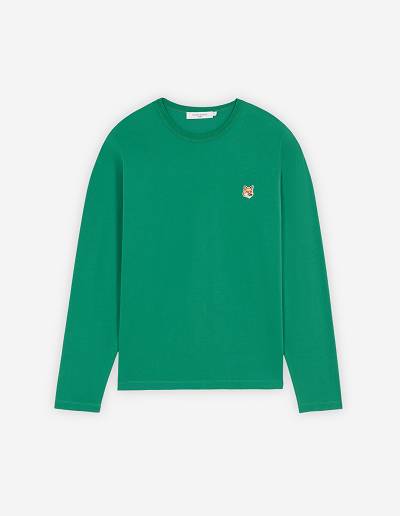 Deep Green Men's Maison Kitsune Fox Head Patch Regular Long-sleeved T Shirts | AU-O1943