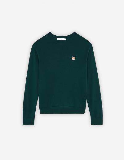 Deep Green Men's Maison Kitsune Fox Head Patch Classic R-neck Sweaters | AU-Q0572