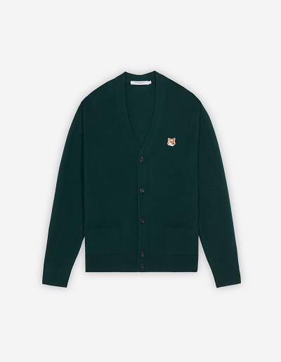 Deep Green Men's Maison Kitsune Fox Head Patch Classic Cardigan | AU-Q0612