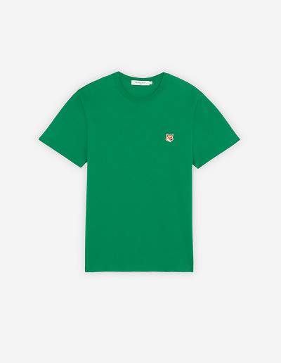 Deep Green Men's Maison Kitsune Fox Head Patch Classic T Shirts | AU-V0491