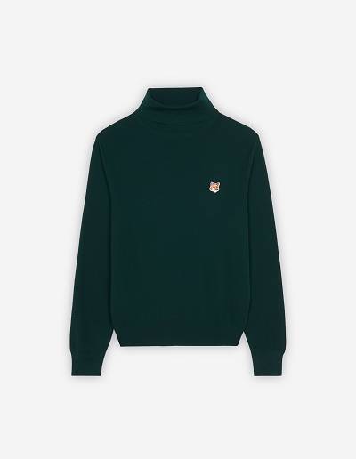 Deep Green Men's Maison Kitsune Fox Head Patch Classic Turtleneck Sweaters | AU-X0783