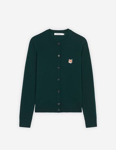 Deep Green Women's Maison Kitsune Fox Head Patch Adjusted R-neck Cardigan | AU-Z0900