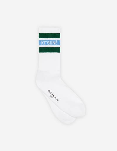 Deep Green Women's Maison Kitsune Striped Sporty Socks | AU-Q0543