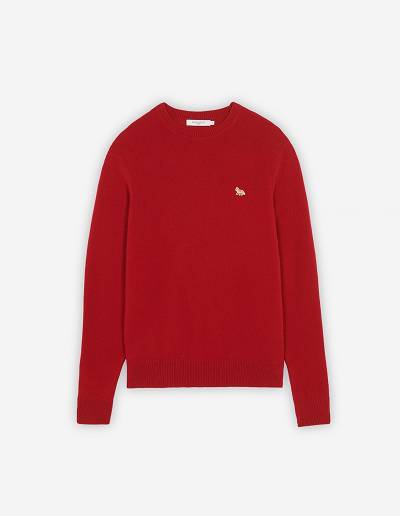 Deep Red Men's Maison Kitsune Baby Fox Patch Cosy R-neck Sweaters | AU-S0M59